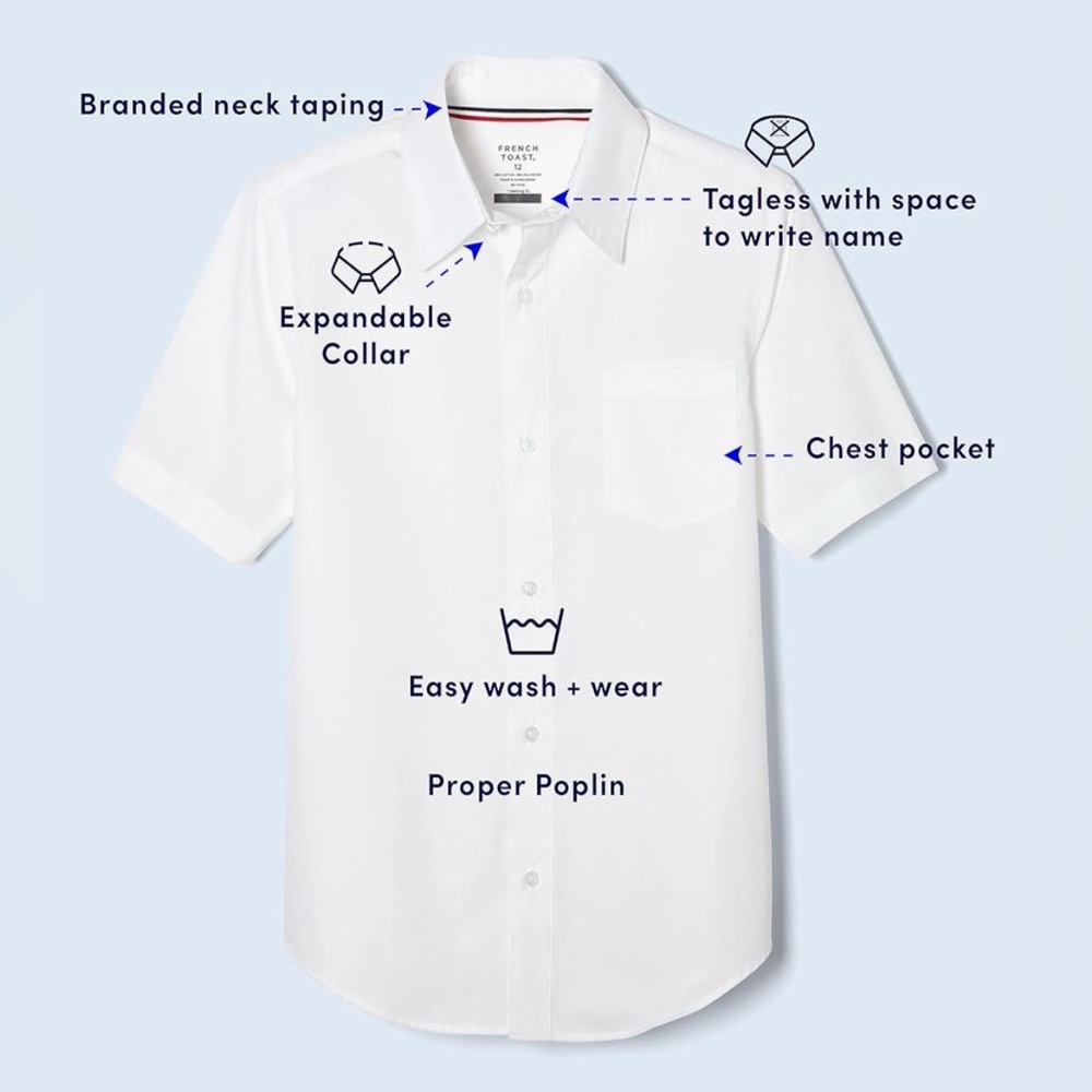 French Toast Bundle of 3 Boys' Short Sleeve Classic Poplin Dress Shirt - White - Picture 6 of 16